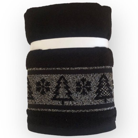 34th & Pine Black Gold Glitz Towel Set 2 Hand 1 Bath Towel Trees Snowflakes NWT - Picture 3 of 4